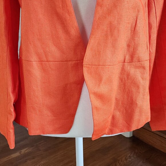 Neiman Marcus Blazer Bright Orange 100% Linen Open Front Women's Size Small - Picture 3 of 10